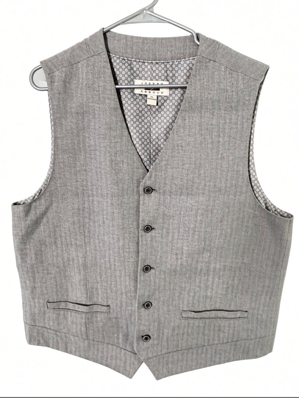 Joseph Abboud Men’s XL Gray Herringbone Suit Vest Waistcoat 5-Button Lined